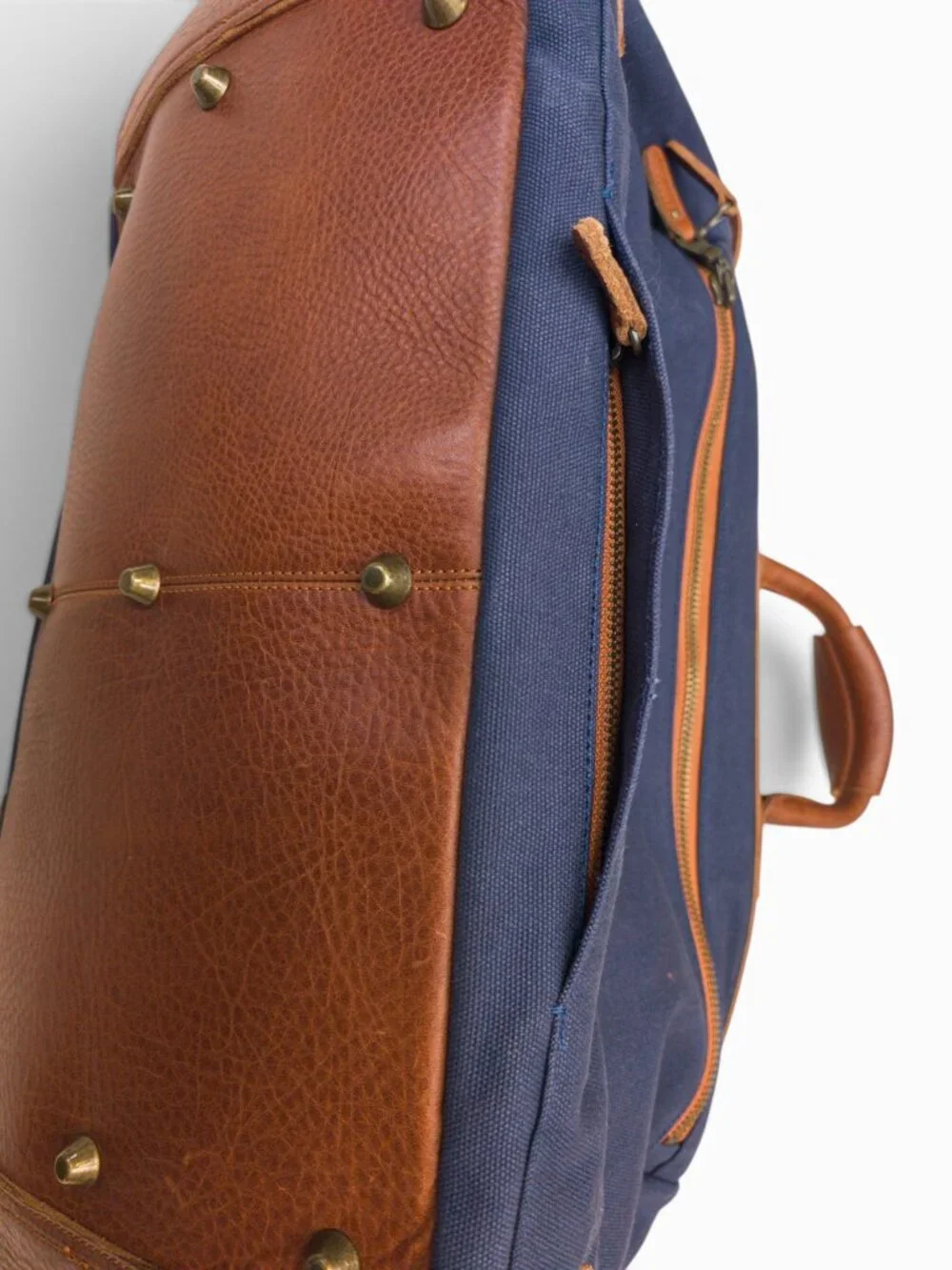 Will Leather Goods Canvas + Leather Travel Duffle, Navy/Tan, 20x13x10